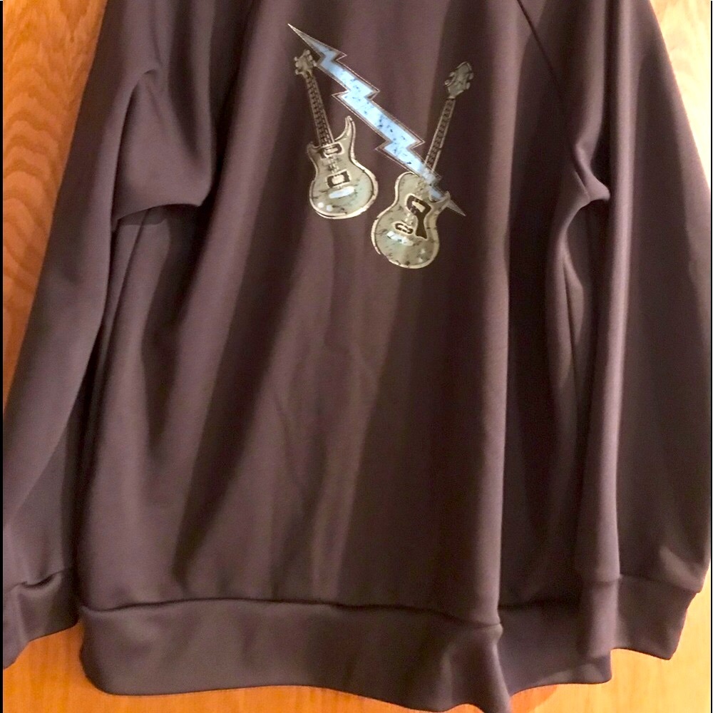 Old Navy full zip youth boy’s XL 14 - 16 brown gray electric guitar jacket VGUC